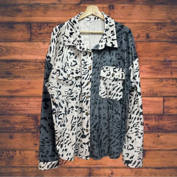 5 for $25đ„3XLâColor-block Cheetah Print Velvet Button Front Long Sleeve Blouse - Picture 1 of 5